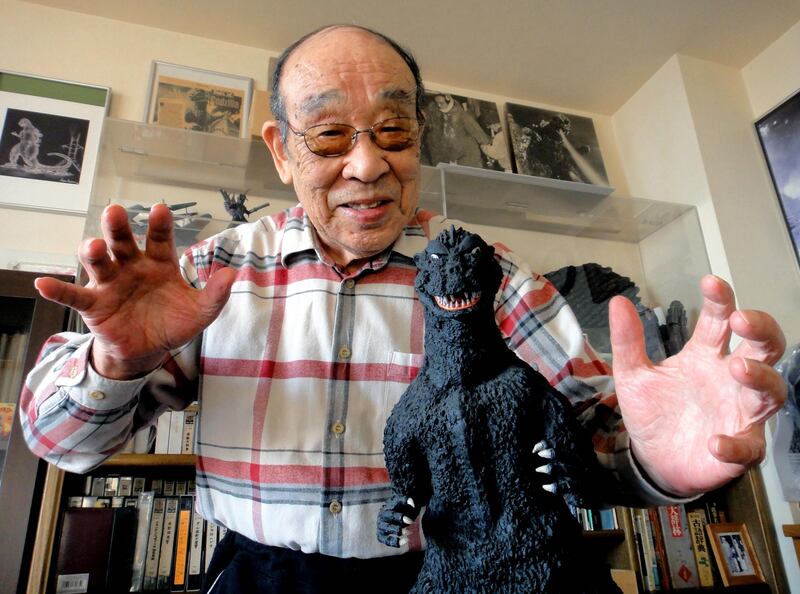 JAPAN - DECEMBER 03:  (CHINA OUT, SOUTH KOREA OUT) Actor Haruo Nakajima, who had acted 'Godzilla' in a rubber suit for 12 series from 1954, on December 3, 2013 in Japan.  (Photo by The Asahi Shimbun via Getty Images)