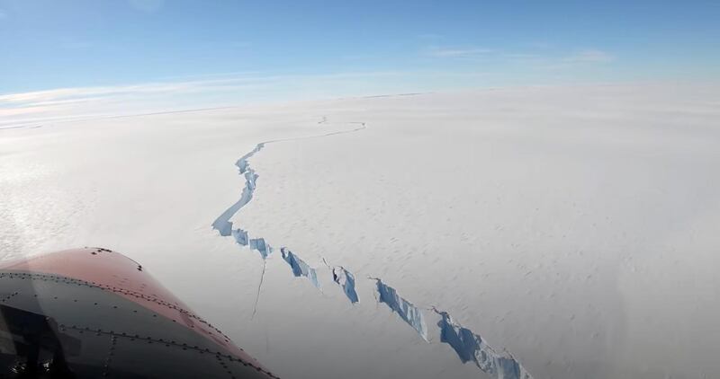 A chasm which formed on the Brunt Ice Shelf in Antarctica. Reuters