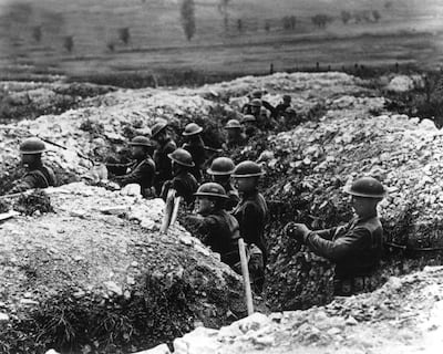 EIGHTY EIGHT OF ONE HUNDRED PHOTOS WORLD WAR ONE CENTENARY TIMELINE-In this undated file photo, United States Army troops stand in the trenches in France during World War One. (AP Photo, File)