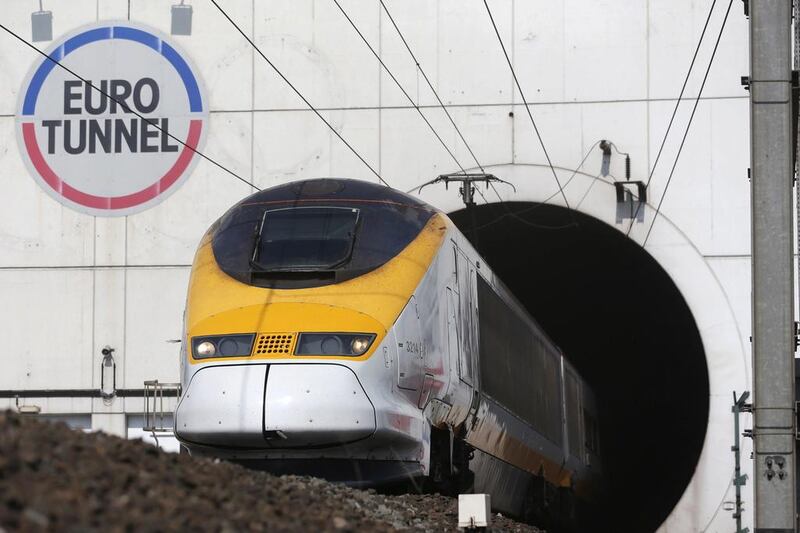 A high-speed Eurostar train exits the Channel tunnel in Coquelles. The average depth of the tunnel is 50 metres below the seabed, and the lowest point 75 metres below. Christian Hartmann / Reuters