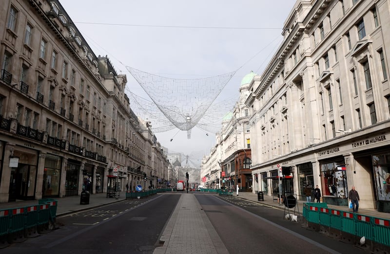 Regent Street is seen nearly empty on the morning of the first day of lockdown. Reuters