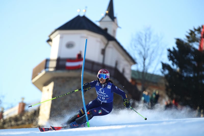 Italy's Irene Curtoni during the women's World Cup slalom in Lienz, Austria, on Sunday, December 29. AP