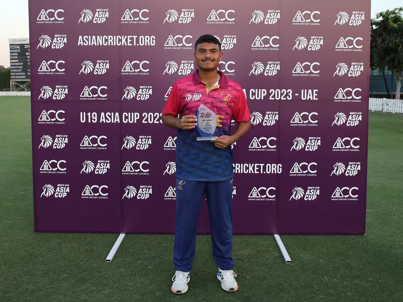 UAE captain Aayan Khan starred with ball and bat against Sri Lanka in their U19 Asia Cup match at the ICC Academy Ground in Dubai on Monday, December 11, 2023. Photo: ACC
