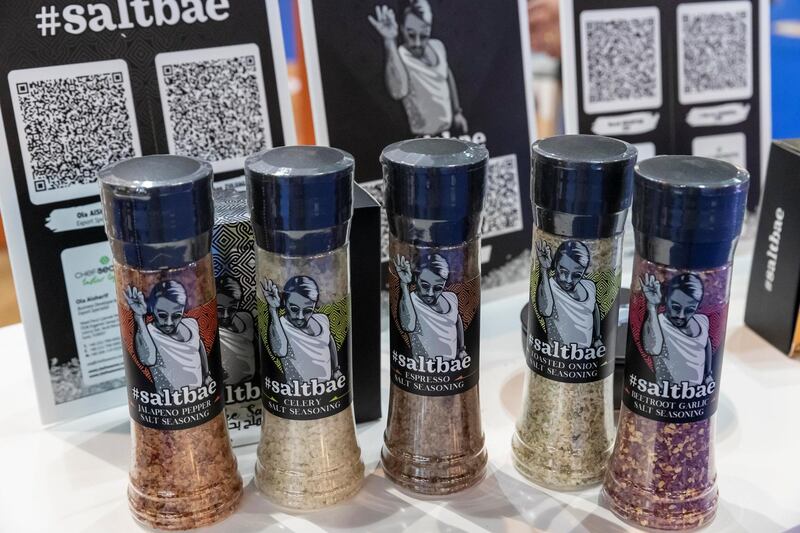 DUBAI, UNITED ARAB EMIRATES. 23 FEBRUARY 2021. Gulffood Exhibition at the Dubai World Trade Center. Salt Bae product. (Photo: Antonie Robertson/The National) Journalist: Janice Rodriquez. Section: National.