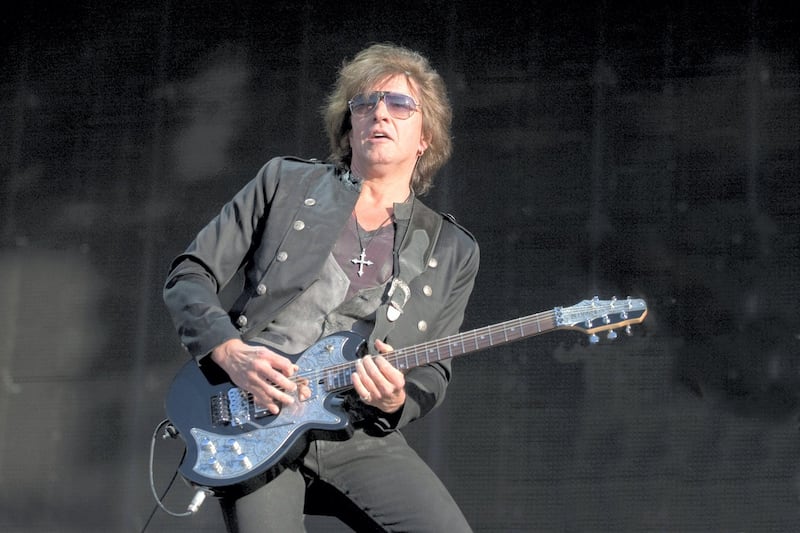 LONDON, UNITED KINGDOM - JUNE 25: Richie Sambora of Bon Jovi performs on the Main Stage during the second day of Hard Rock Calling at Hyde Park on June 25, 2011 in London, United Kingdom. (Photo by Neil Lupin/Redferns)