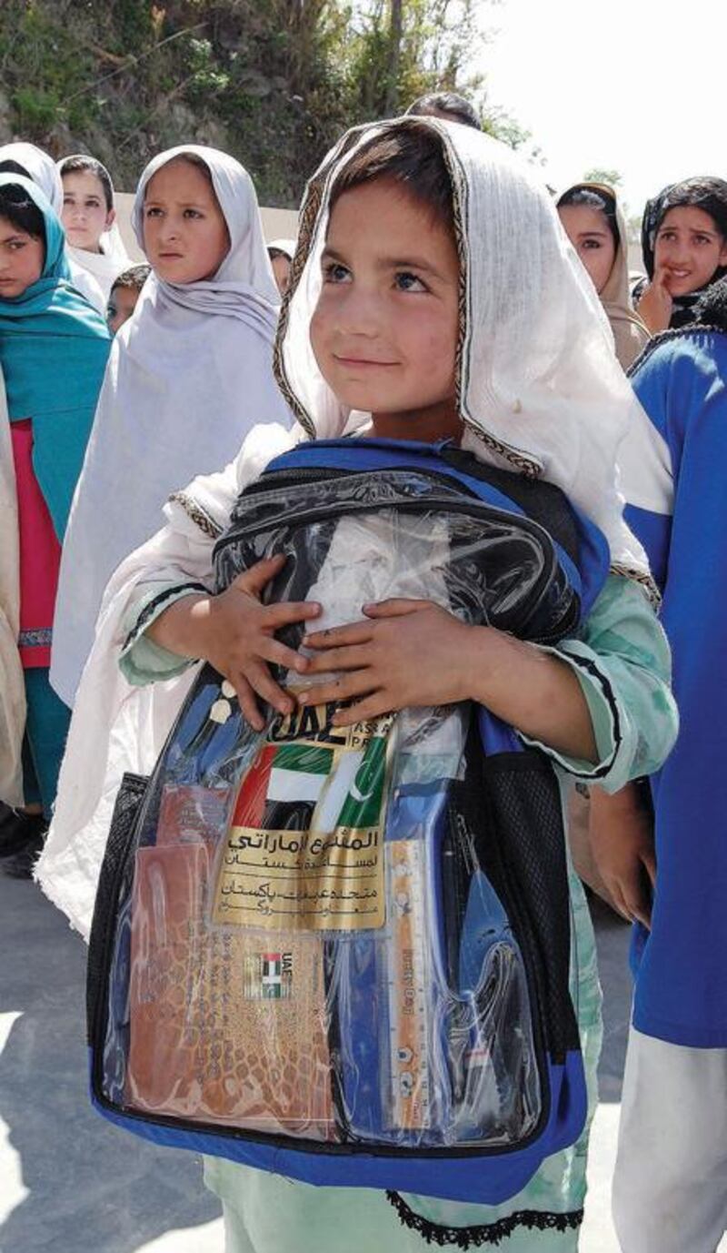 In 2012 and 2013, a total of 60,000 school bags filled with supplies and notebooks with an introduction to the UAE were distributed to the towns and villages in the Swat Valley. Wam