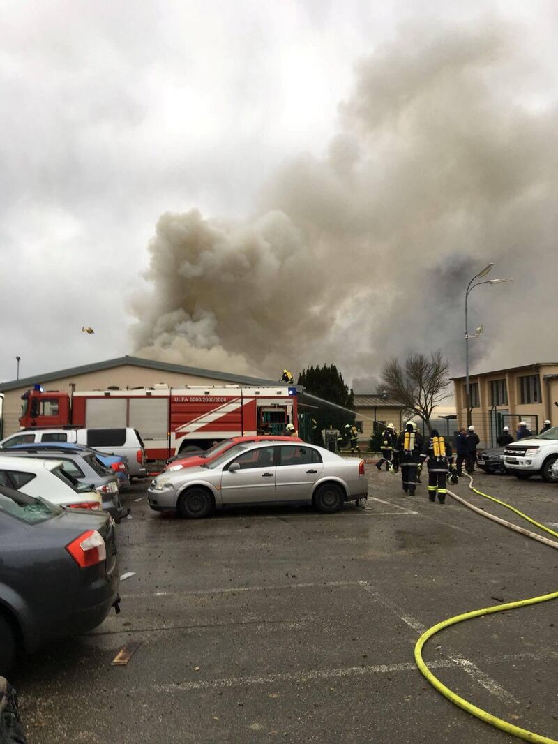 Emergency crews are seen attending to a fire after reports of a gas explosion in Baumgarten, Austria. RKNO / Motz via Reuters