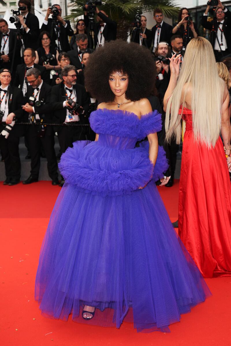 Matching the volume of her hair, Ophely Mezino looks glamorous in blue tulle. Getty Images
