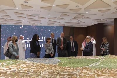 The BIE enquiry mission delegation and Jerry Inzerillo, chief executive of Diriyah Gate Development Authority. Photo: Riyadh Expo 2030
