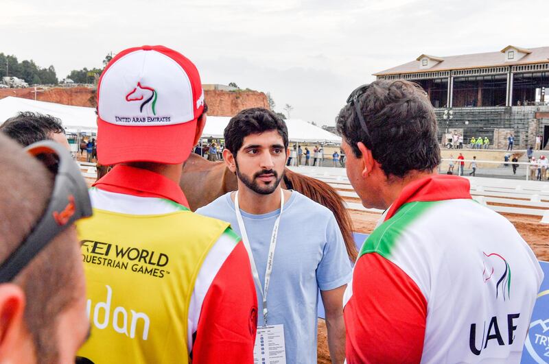 <p>Sheikh Hamdan attends the opening of the FEI World Equestrian Games 2018 in North Carolina, US. Courtesy Dubai Media Office</p>
