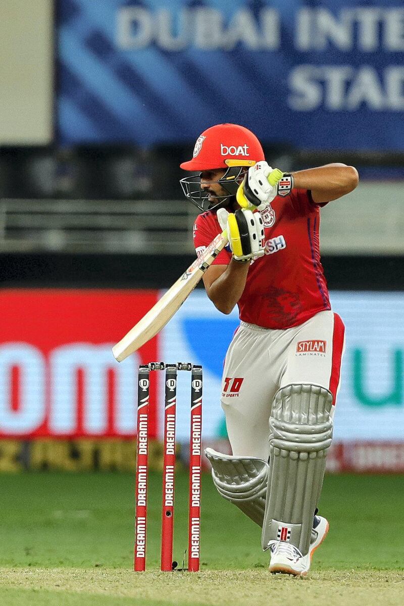 Karun Nair of Kings XI Punjab  batting during match 6 of season 13, Dream 11 Indian Premier League (IPL) between Kings XI Punjab and Royal Challengers Bangalore held at the Dubai International Cricket Stadium, Dubai in the United Arab Emirates on the 24th September 2020.  Photo by: Saikat Das  / Sportzpics for BCCI