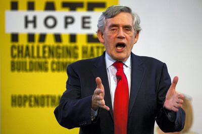 GLASGOW, SCOTLAND - SEPTEMBER 09: Former Prime Minister Gordon Brown speaks at a "No to No-Deal" rally at Gorbals Parish Church on September 9, 2019 in Glasgow, Scotland. (Photo by Duncan McGlynn/Getty Images)