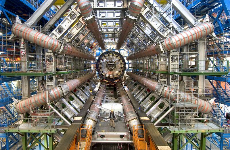The Large Hadron Collider while under construction at CERN. It is a 27-kilometre pipe in which particles are flung at each other at almost the speed of light. PA