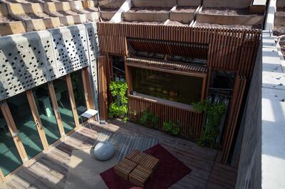 The rooftop cooling system at Baitykool - a prototype house for 100 per cent net zero living - in Sustainable City, Dubai. Victor Besa / The National