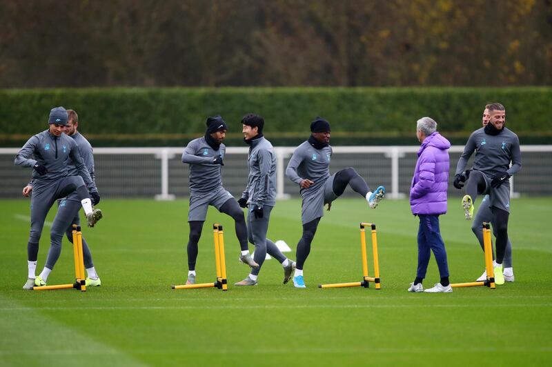 Tottenham Hotspur manager Jose Mourinho oversees training. Getty