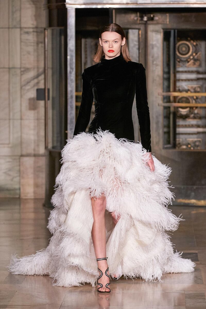 Feathers at the Oscar De La Renta show during New York Fashion Week 