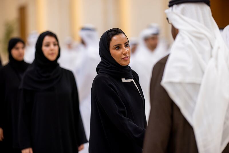 President Sheikh Mohamed receives condolences from Sara Musallam, Minister of State for Early Education and Abu Dhabi Executive Council Member, on the death of the Sheikh Tahnoon bin Mohammed, Ruler's Representative in Al Ain Region, at Al Mushrif Palace. Ryan Carter / UAE Presidential Court
---