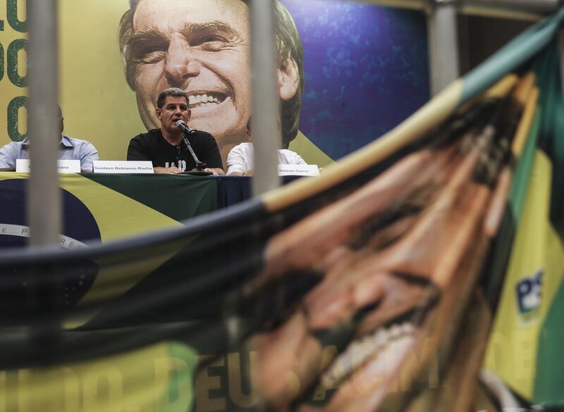 The President of the Liberal Social Party, party of the far right candidate Jair Bolsonaro, Gustavo Bebbiano, attends a press conference in Rio de Janeiro. EPA
