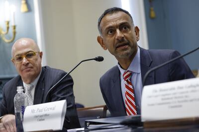 Paul Grewal, right, chief legal officer of Coinbase, speaks during a House Agriculture Committee hearing in Washington on Tuesday. Bloomberg