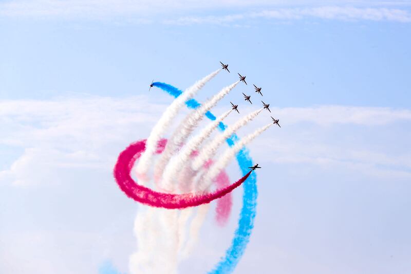 The Red Arrows thrill spectators at Corniche in Abu Dhabi. Khushnum Bhandari / The National