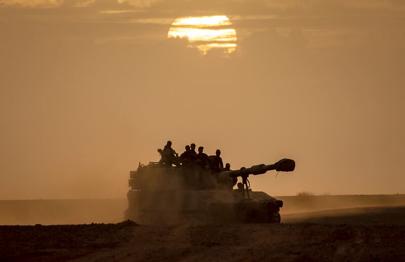 A Royal Moroccan Armed Forces tank in the Grier Labouihi region in Agadir, southern Morocco, during the African Lion 2022 military exercise. 