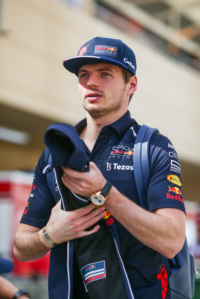 World champion Max Verstappen of Red Bull arrives at the Bahrain track. Getty