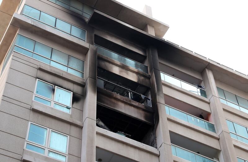 The Barakat Tower in Al Barsha, Dubai, was damaged by flames in February 2023. Pawan Singh / The National