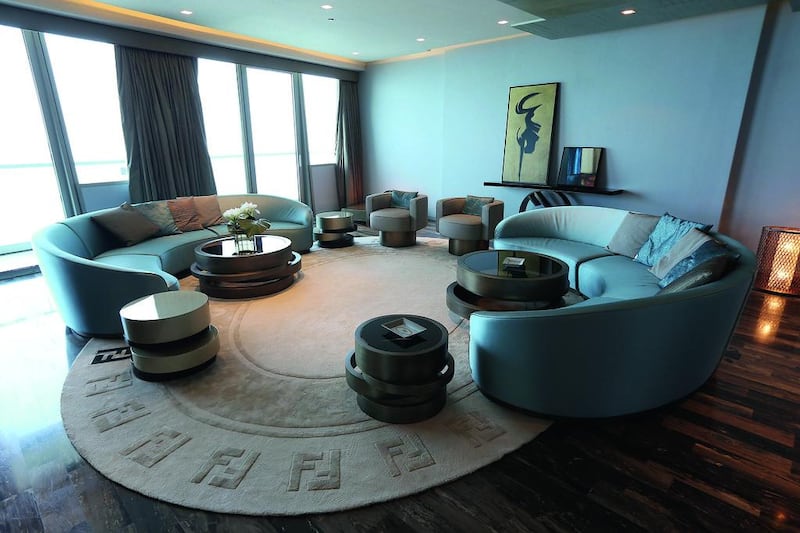 While the Fendi double-F logo is used subtly in Damac’s new Residenze properties, it’s less ostentatious than previous products from the Italian brand. One example is the living room in the show apartment. Pawan Singh / The National
