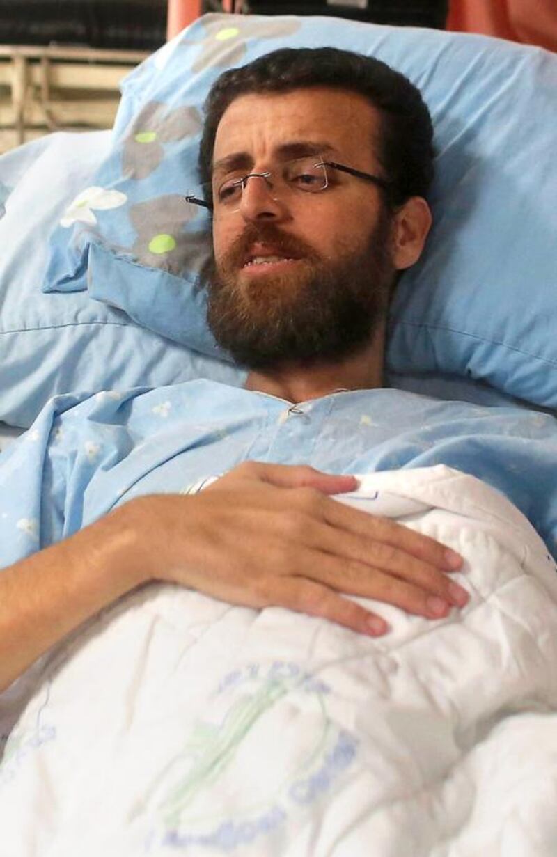 Mohammed Al Qiq in hospital in the northern Israeli town of Afula on February 5, 2016. Ahmad Gharabli / AFP