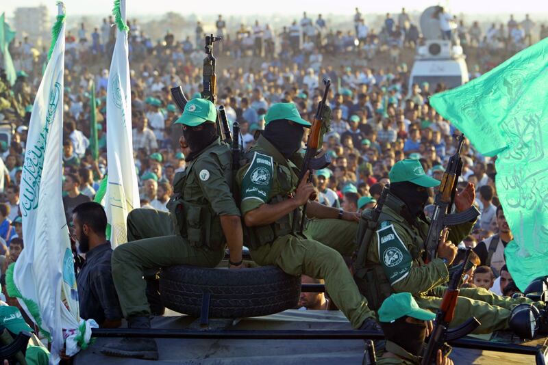 Palestinian militants from the military wing of Hamas march during a Hamas rally in Gaza in 2005. Reuters