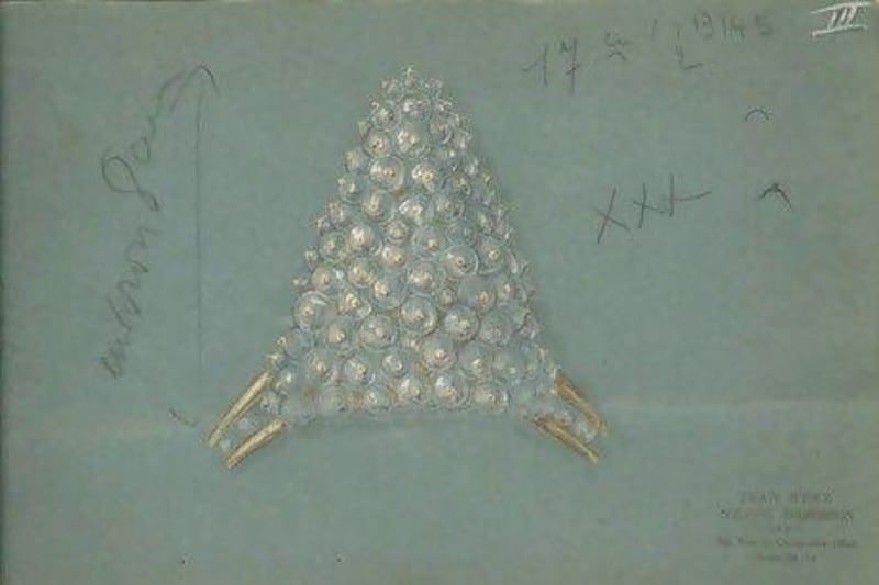 Suzanne Belperron's sketch of the pearl bracelet was owned by the Duchess of Windsor. Courtesy Belperron, LLC/Landrigan