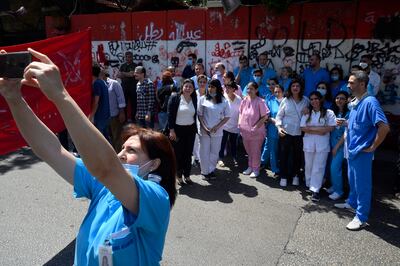 Syndicate of Private Hospital owners in Lebanon, Lebanese doctors and nurses protest in front of the Lebanese Central Bank in Beirut, Lebanon. EPA