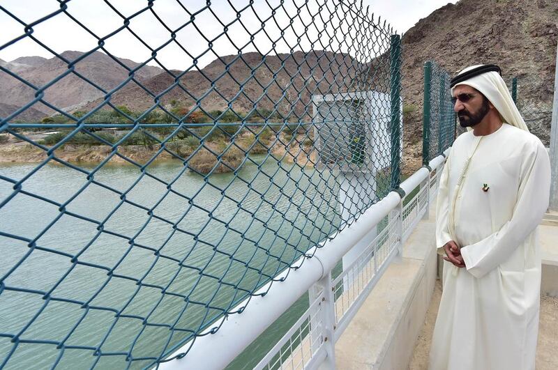 The Dubai Ruler inspects the Safad Dam in Fujairah. Wam