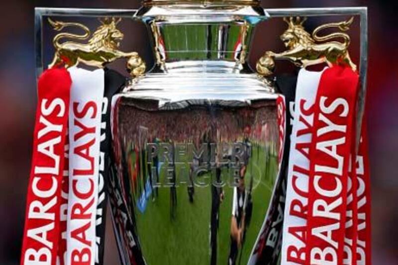 The English Premier League trophy is seen after Manchester United won the competition following their team's 0-0 draw against Arsenal at Old Trafford Stadium, Manchester, England, Saturday May 16, 2009. (AP Photo/Jon Super) ** NO INTERNET/MOBILE USAGE WITHOUT FOOTBALL ASSOCIATION PREMIER LEAGUE (FAPL) LICENCE. CALL +44 (0) 20 7864 9121 or EMAIL info@football-dataco.com FOR DETAILS ** ... 16-05-2009 ... Photo by: Jon Super/AP/Press Association Images.URN:7300598