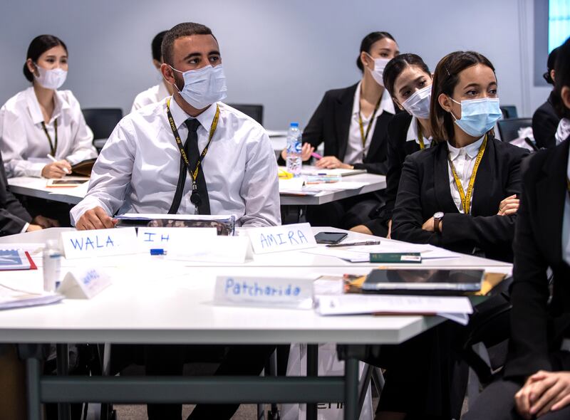 New recruits at the Etihad Aviation Training Centre at Khalifa City in Abu Dhabi. Victor Besa / The National