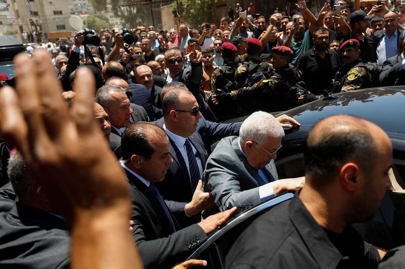 Mr Abbas during his visit to Jenin. Reuters