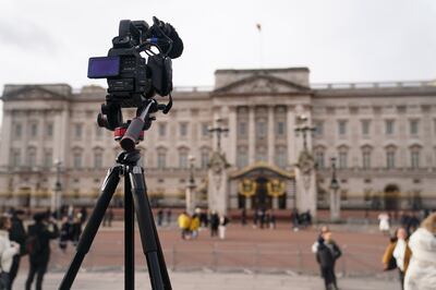 A video camera outside Buckingham Palace, London, after the announcement of King Charles's cancer diagnosis. PA 