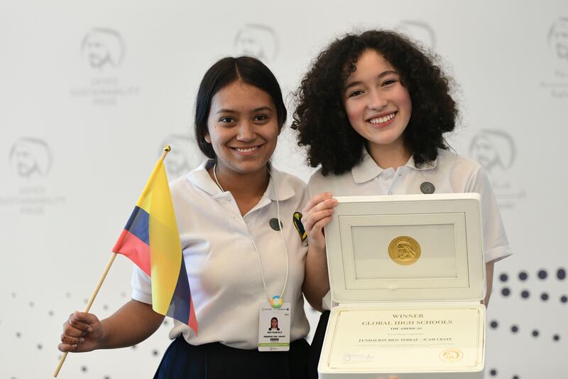 Sandy Bello and Linda Alarcon from Fundacion Bios Terrae ICAM Ubate, Colombia, winners in the Global High Schools category