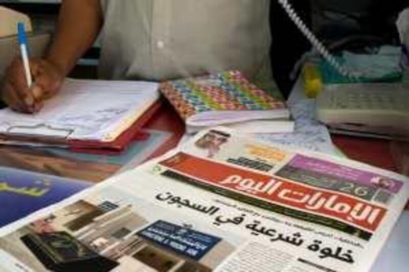 Abu Dhabi, UAE - July 26, 2009 - Emarat Al Youm newspaper sold at local market. (Nicole Hill / The National) *** Local Caption ***  NH EMARAT02.jpg