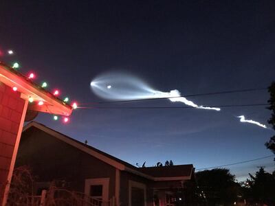 SpaceX's Falcon 9 rocket lifts off in the air, as seen from El Sugundo, California, U.S., in this December 22, 2017 picture obtained from social media. Twitter/Amanda Stiles/@alias_amanda/via REUTERS  ATTENTION EDITORS - THIS IMAGE HAS BEEN SUPPLIED BY A THIRD PARTY. MANDATORY CREDIT. NO RESALES. NO ARCHIVES
