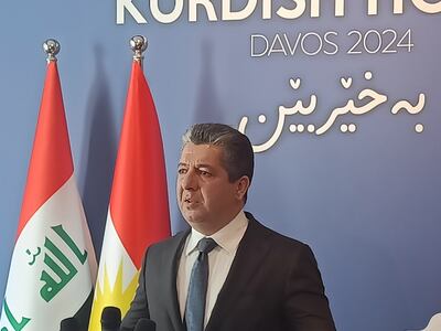 Masrour Barzani, Prime Minister of Iraq's Kurdistan Region, at the World Economic Forum in Davos. Enas Refaei / The National