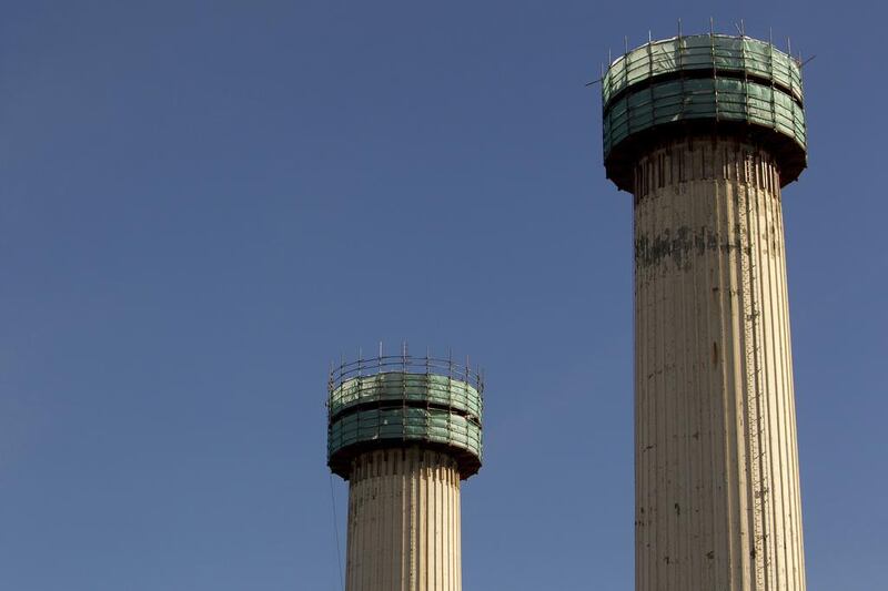 An on-site view of the chimneys at the Battersea Power Station. Randi Sokoloff / The National