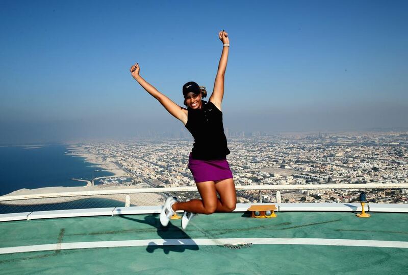 Cheyenne Woods spent time at the helipad on top of the Burj Al Arab Hotel after her second round of the Omega Dubai Ladies Masters on the Majlis Course at the Emirates Golf Club. Warren Little / Getty Images