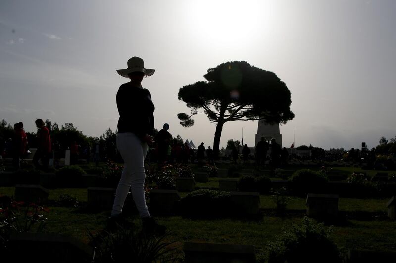 People attend the Australian Memorial Service at Lone Pine in commemoration of the Gallipoli War on Gallipoli Peninsula, Turkey for Anzac Day. EPA