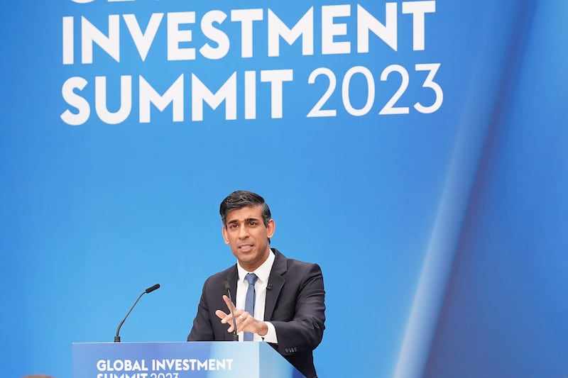 UK Prime Minister Rishi Sunak told business leaders ‘you create jobs, drive growth, generate wealth’, at the Global Investment Summit at Hampton Court Palace. PA Wire