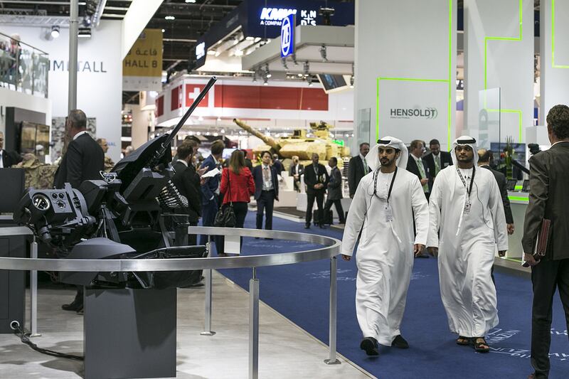 A Rheinmetall weapons station at the company’s Idex booth. The platform is remotely controlled, mounted on a vehicle and designed to be equipped with small and medium-sized weapons. Mona Al Marzooqi / The National