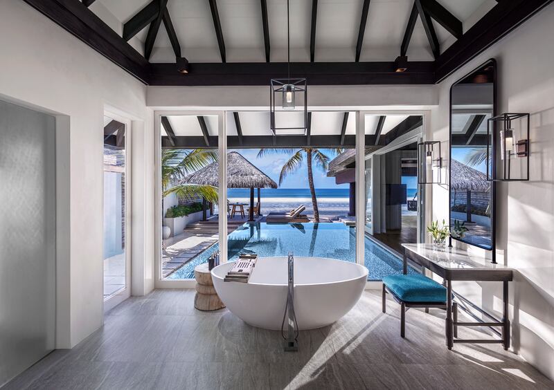 Bathrooms lead out on to a private pool.