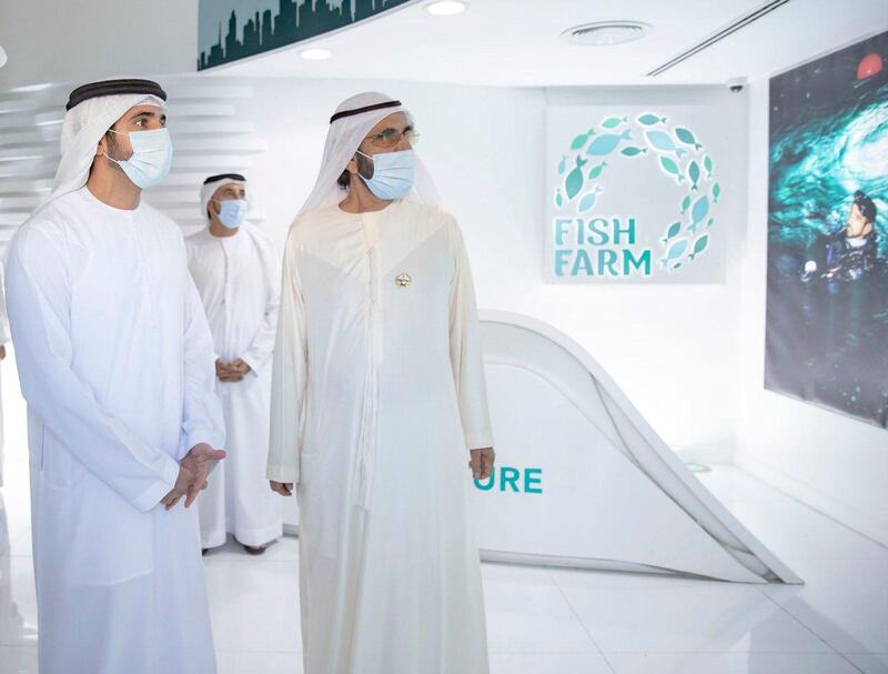 Sheikh Mohammed and Sheikh Hamdan tour the sprawling Fish Farm in Jebel Ali.