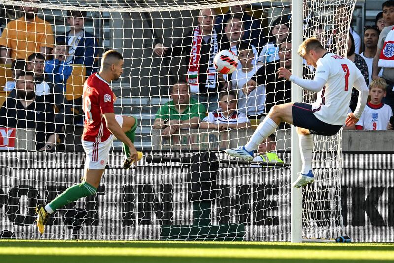 England's Jarrod Bowen misses a header early in the game. AFP