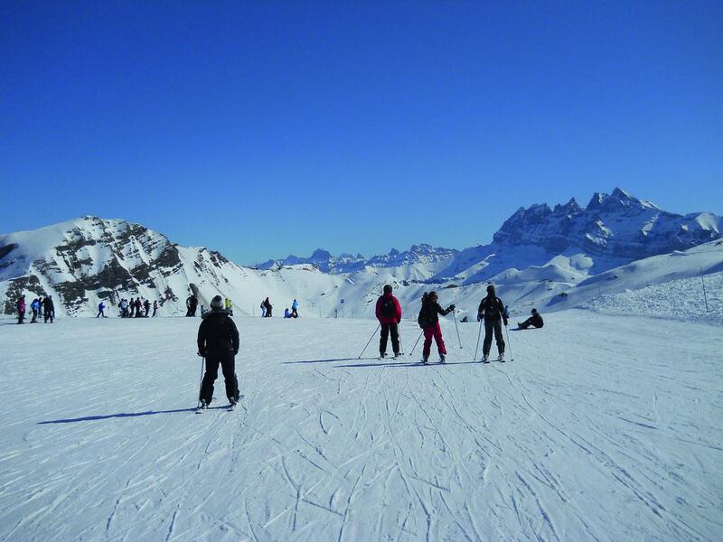 Skiing the wide runs at Pointe de Mossette, near Morzine, France. Photo by Rosemary Behan